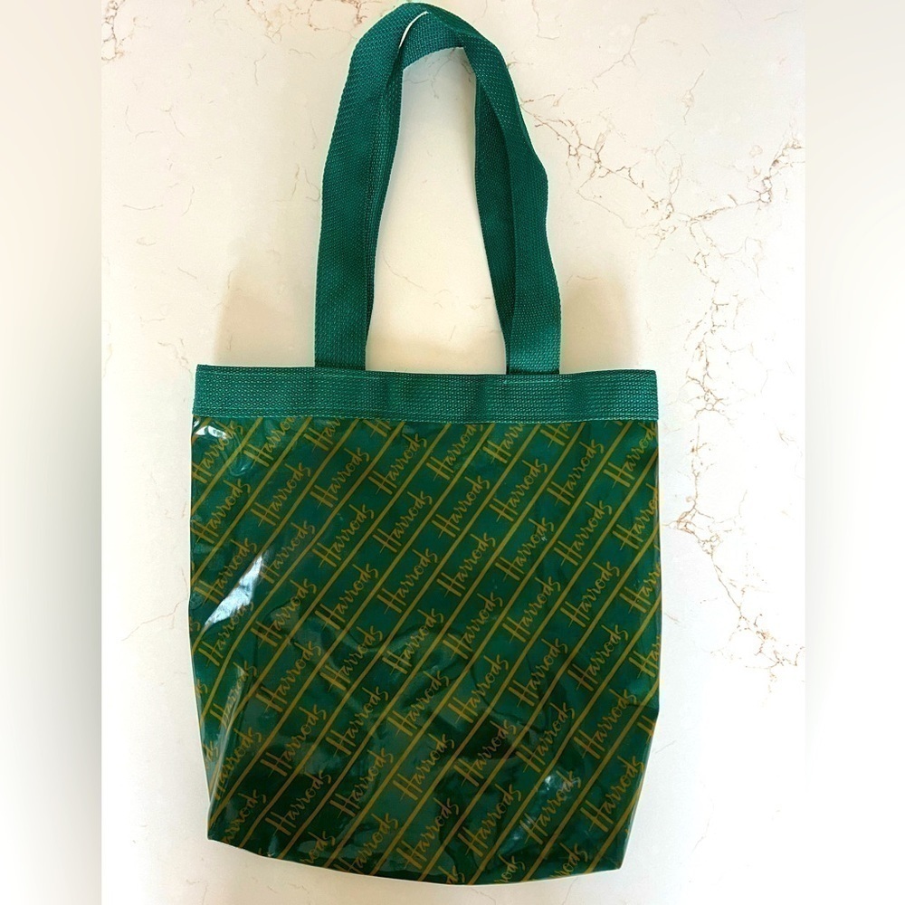 Vintage Harrods Cotton PVC Coated Reusable Signature Tote / 14" x 15"
